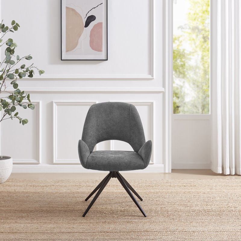 Lyla Luxury Fabric Upholstered Swivel Dining and Office Chair with Metal Legs, Grey