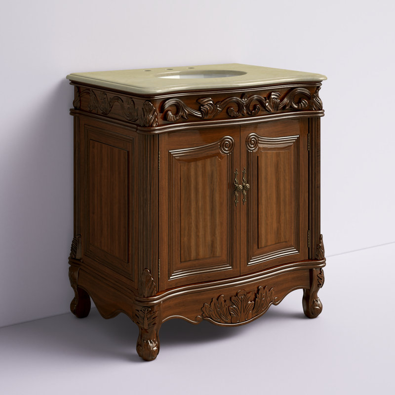 Ensemble de meuble-lavabo simple 32 po Aurillac, Teck, Crème