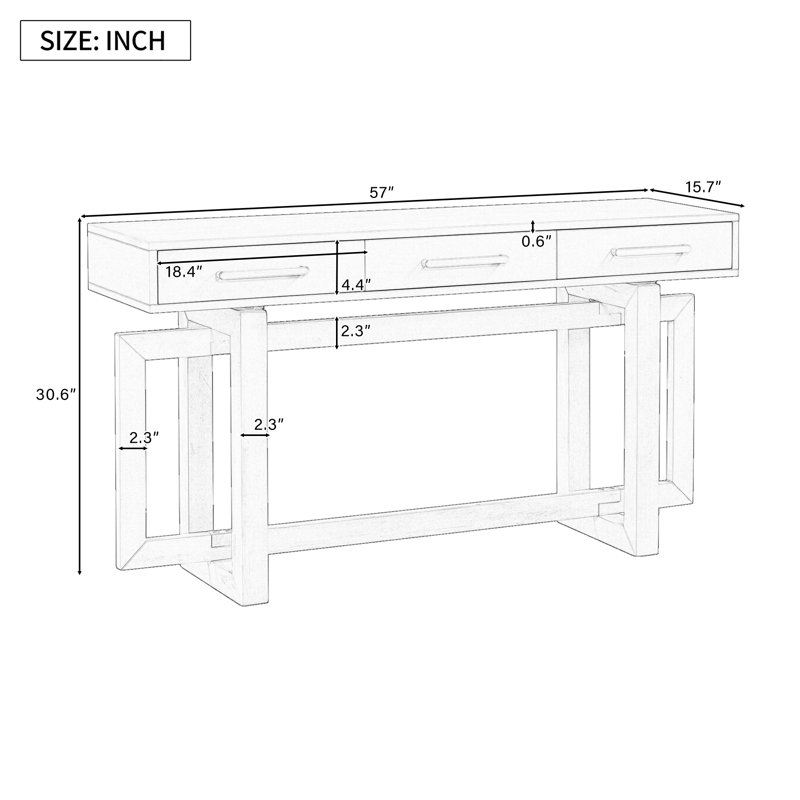 Console 57 po avec 3 tiroirs pour le vestibule, Noir