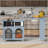 Rolling Kitchen Island With Extended Table, Kitchen Island On Wheels With LED Lights,Power Outlets And 2 Fluted Glass Doors, Kitchen Island With A Storage Compartment And Side 3 Open Shelves-2110449203