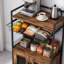 3-Tier Rolling Coffee Bar Cart with Storage, Mobile Coffee Station Featuring 2-Door Cabinet and Pull-Out Wire Basket Drawer, Rustic Brown Microwave Stand for Kitchen