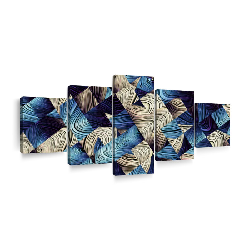 «Blue Abstract Geometric Wall Art», reproduction d'art sur toile, H 34 po x l 74 po x P 1,25 po
