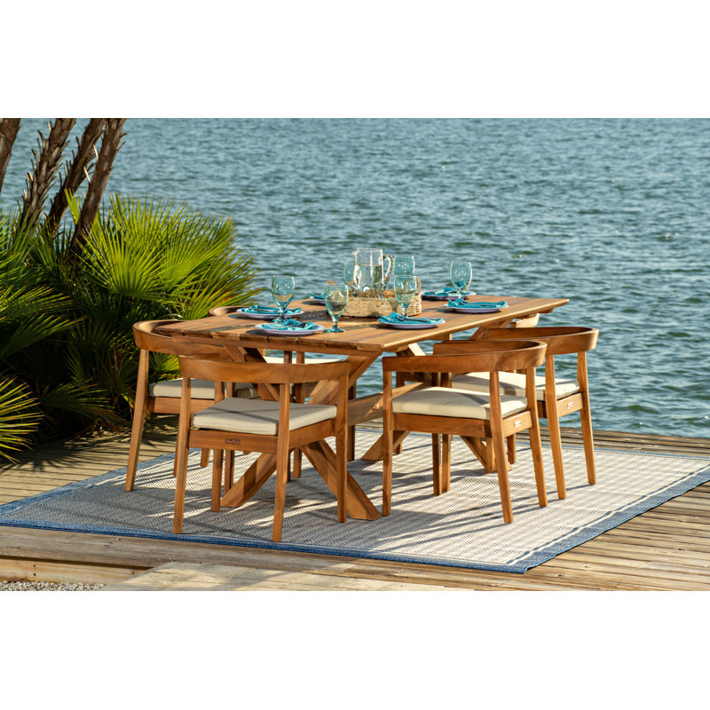 Bali Teak Rectangular 6 - Person Outdoor Dining Set, Canvas Navy Sunbrella® Canvas