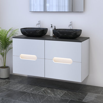 Meuble-lavabo double 47,2 po avec plateau en bois manufacturé Kashden