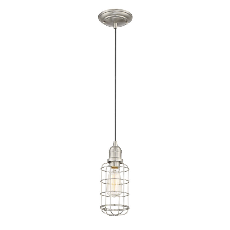 Luminaire suspendu cylindrique à 1 lumière Manston, Nickel satiné