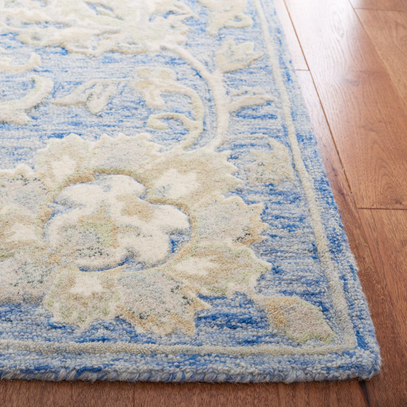 Tapis ivoire / bleu en laine touffeté à la main Esponga, Rectangle 8 pi x 10 pi