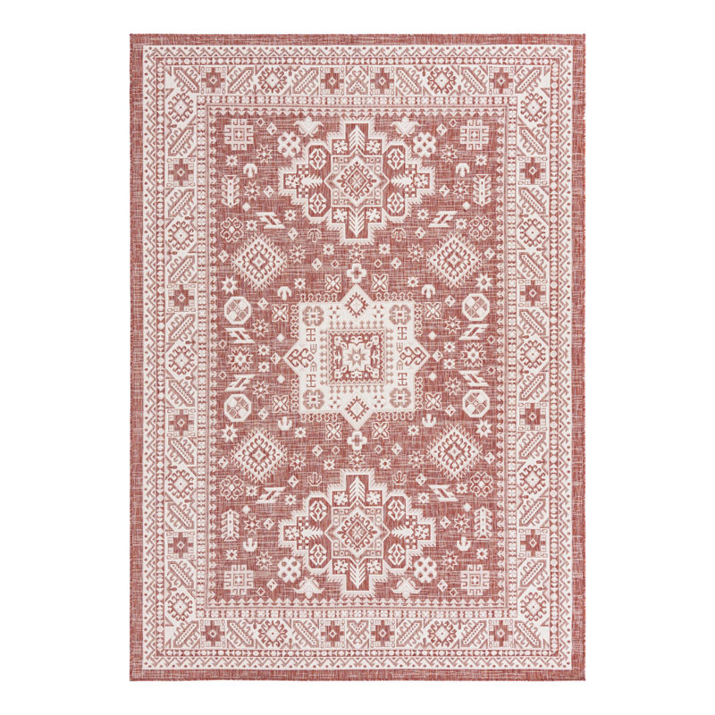 Archange Southwestern Machine Woven Polypropylene Indoor / Outdoor Area Rug in Rust Red, Rectangle 7' x 10'