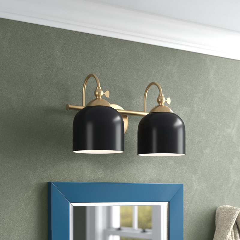 Éclairage pour salle de bain 2 lumières à abat-jour en métal Anitra, Laiton rétro / noir