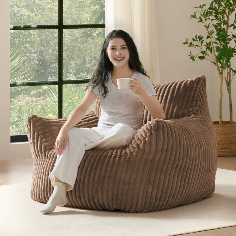 Compression Bean bag chair comes with a spacious size, corduroy loveseat., Khaki Corduroy