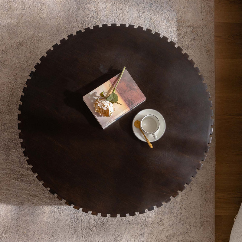 Table basse ronde en bois 31,5 po Handcrafted, Marron foncé, H 13,98 po x L 31,5 po x l 31,5 po