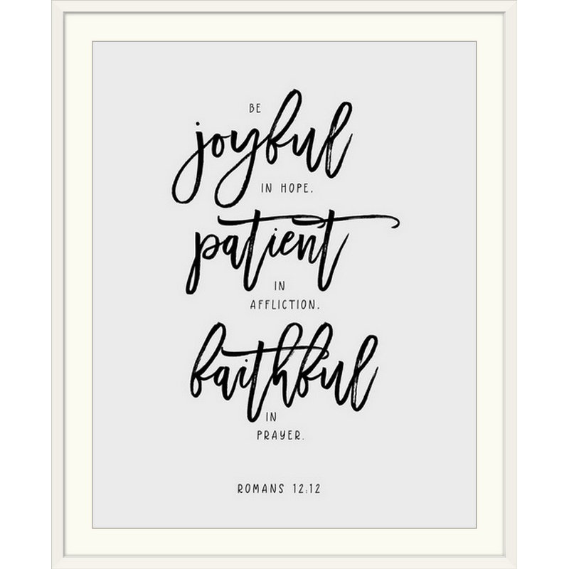 «Romans 12: 12», art textuel, H 32 po x l 27 po x P 1 po, Cadre blanc