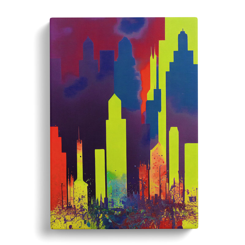 Splashed City Skyline No.5 Abstract - Wall Art, Wrapped Canvas, 50cm H x 35cm W, No Matte