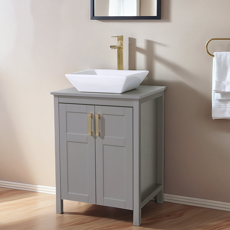 24"Modern  Vessel Sink Vanity, Grey, White, Square