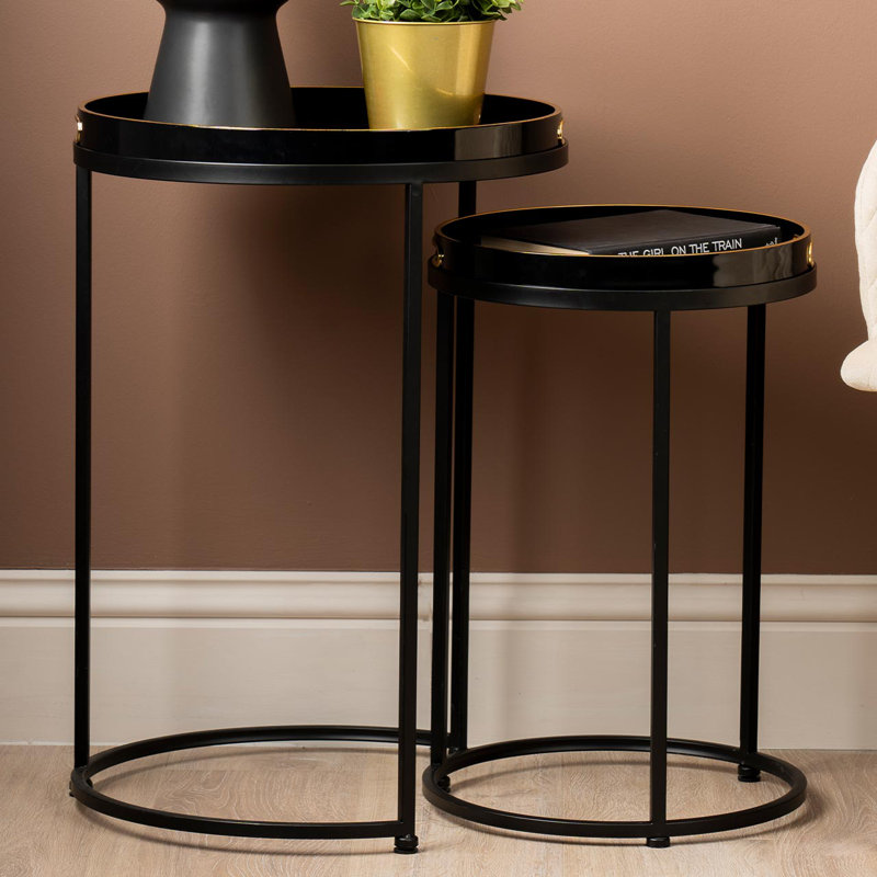 Bellarose 65cm Round Nesting Table for Living Room, Modern Design Top End Table, Red/Black