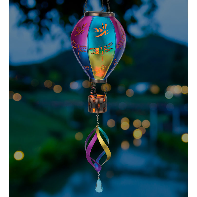 Weather Resistant Metal Dragonfly Solar Lantern Spinner
