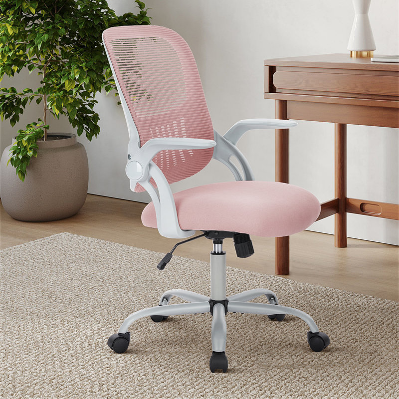 Chaise de bureau ergonomique en filet Home Office, Blanc, Rose