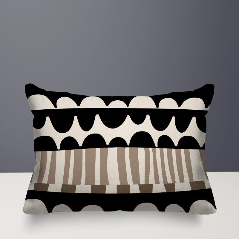 Coussin rectangulaire intérieur / extérieur Rami, H 18 po x l 25 po, Beige / noir / blanc cassé