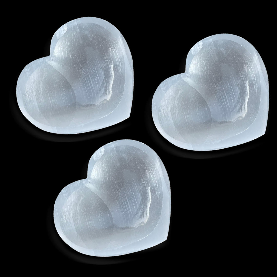 HImalayan Glow Selenite Crystal Heart Stone, Calming Selenite Spar Love 10 cm, White (Set of 3) Red Barrel Studio®