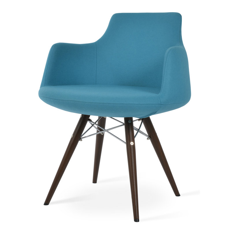 Fauteuil à dossier uni en laine Dervish, Gris foncé, Noyer