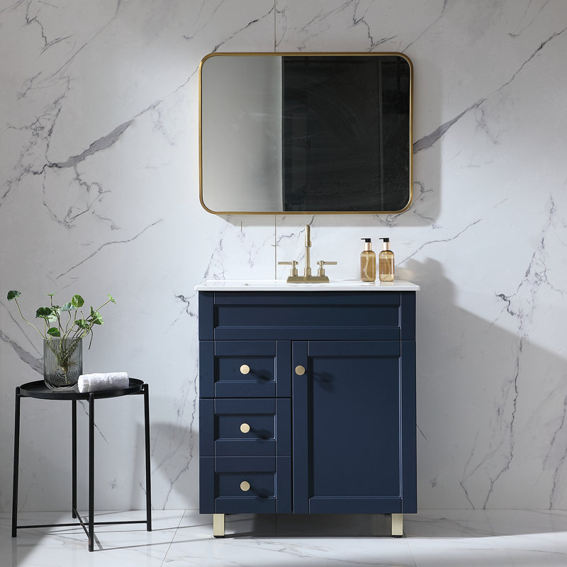 Taziyah 30" Modern Free-standing Single Bathroom Vanity Set With Ceramic Top, Blue