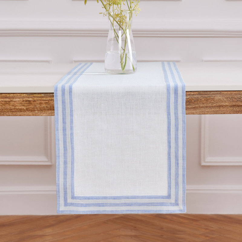 Mila - 100% Pure Linen Table Runner, 90" x 14", Sky Blue