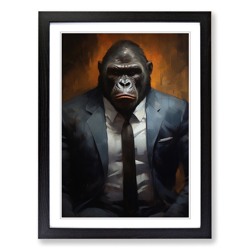 Gorilla in a Suit Painting No.5 - Framed Print, 64cm H x 46cm W x 2cm D, Black