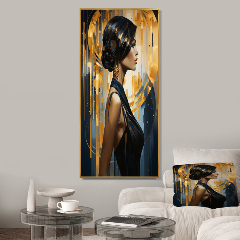 «Sapphire Woman Elegance I», art sur toile, Cadre flottant doré, 32" H x 16" W