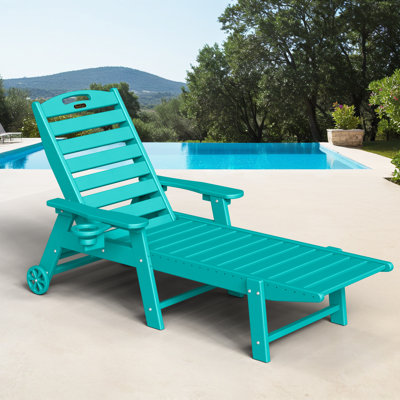 Wheels Lounge Chaise Outdoor Pool Lounge Chair Swimming Reclining Outdoor Chaise Lounge With Cup Holder