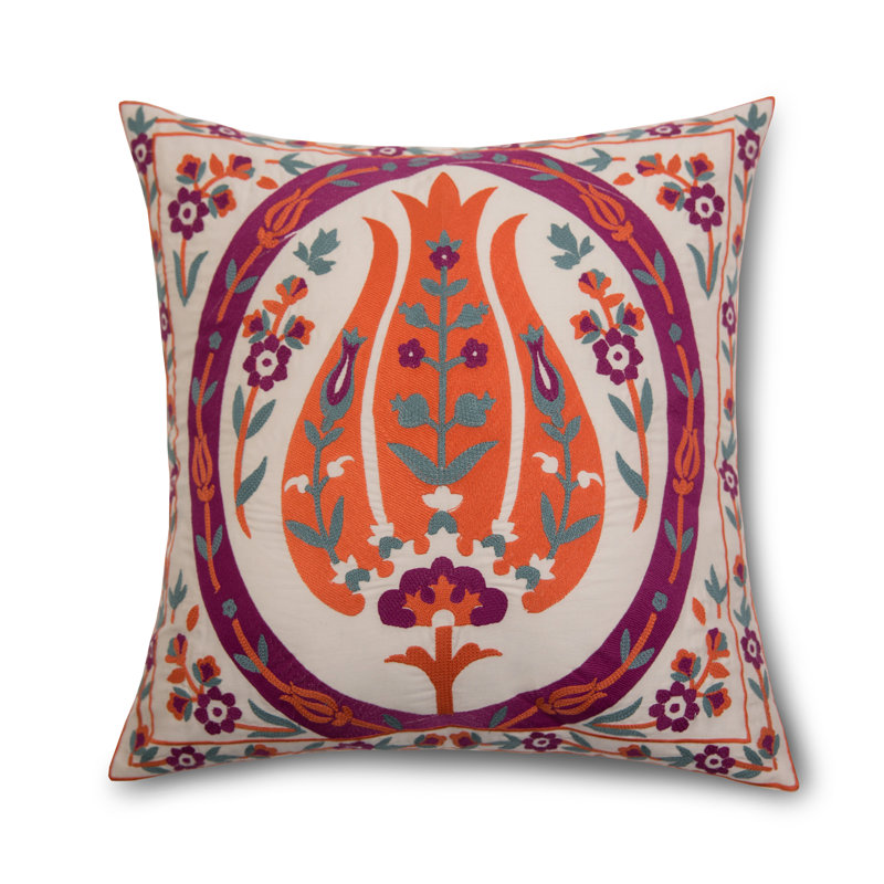 Embroidered Cotton Throw Pillow