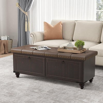 Wooden Ottoman With Storage And Safety Hinge