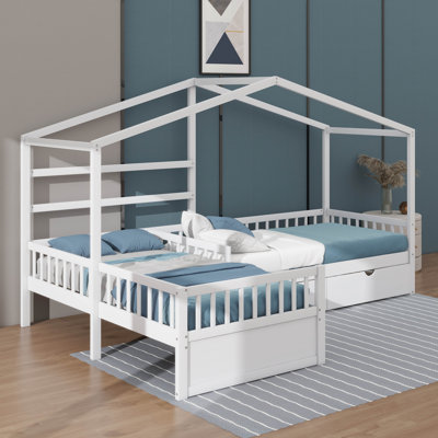 Twin Size House-Style Platform Bed With Three Storage Drawers