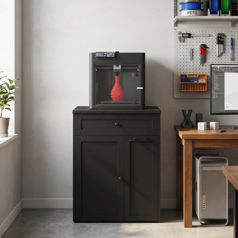 Support pour imprimante 3D avec rangement pour filament et prises intégrées, table pour imprimante 3D robuste avec tablette et tiroir réglables, classeur