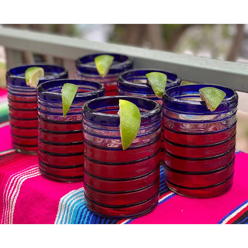 Verres mexicains soufflés à la main - Verres à spirale bleus, 10 oz