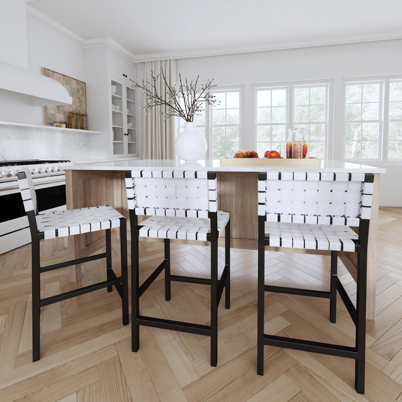 Bromley Iron and Leather 24.5" Counter Stool, White/Black