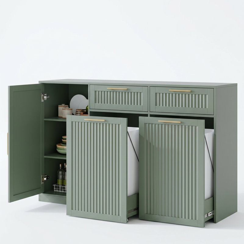 Armoire à déchets coulissante 26 gallons avec tablette et tiroir réglables, 26 Gallons, Green