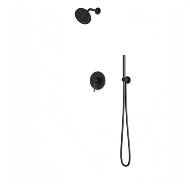 Round 2-Way Pressure Balance Shower Trim Kit With Rain Shower Head And Hand Held Shower Satin Brass, Matte Black