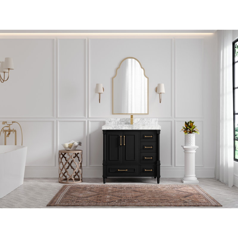 36'' Single Bathroom Vanity with Quartz Top, Black, Carrara Marble