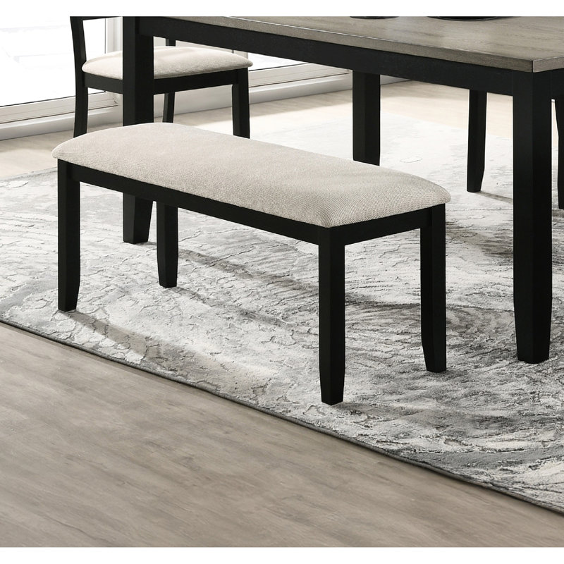 Banc pour salle à manger de couleur noire et grise - Tissu rembourré, bois massif avec cadre massif contemporain