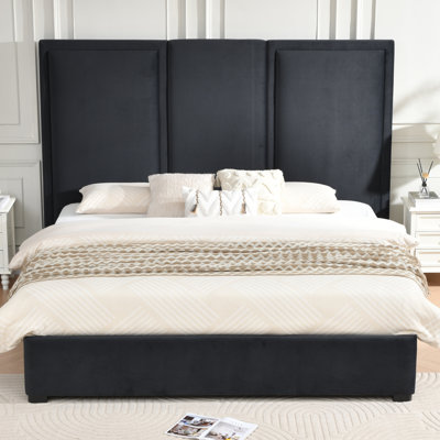 Morghen Upholstered Platform Bed With Extra High Headboard And 2 Extra Large Capacity Drawers