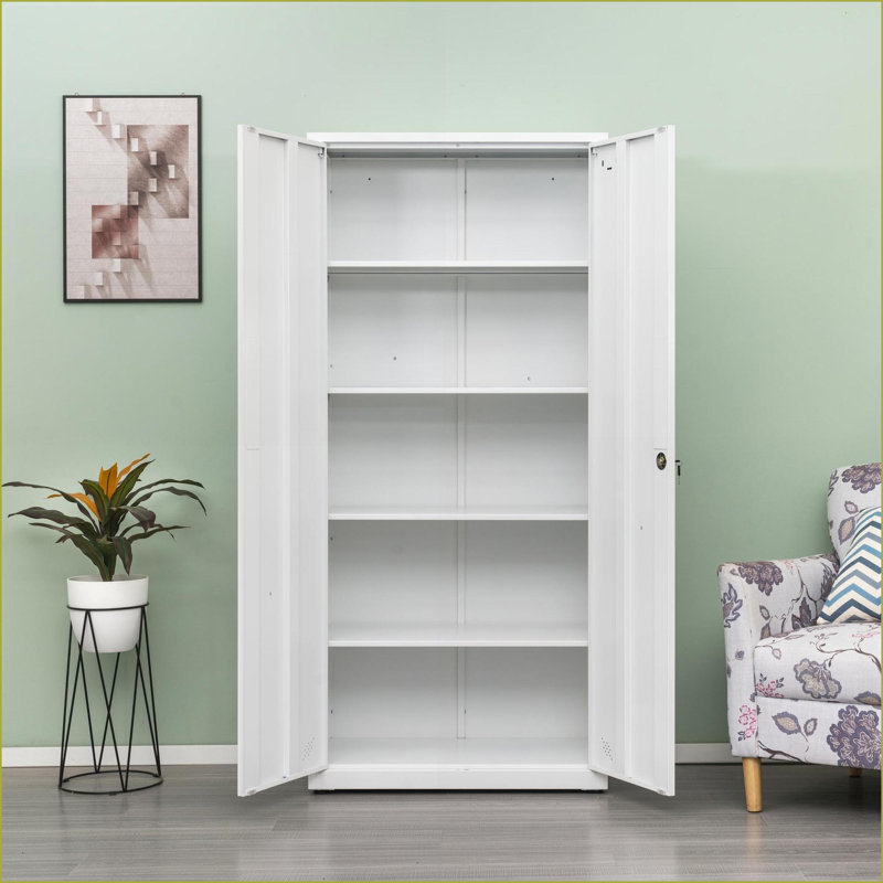 Cabinets | 2-Door Metal Storage Cabinet with Adjustable Shelves &amp; Lock | Steel | Office, Black