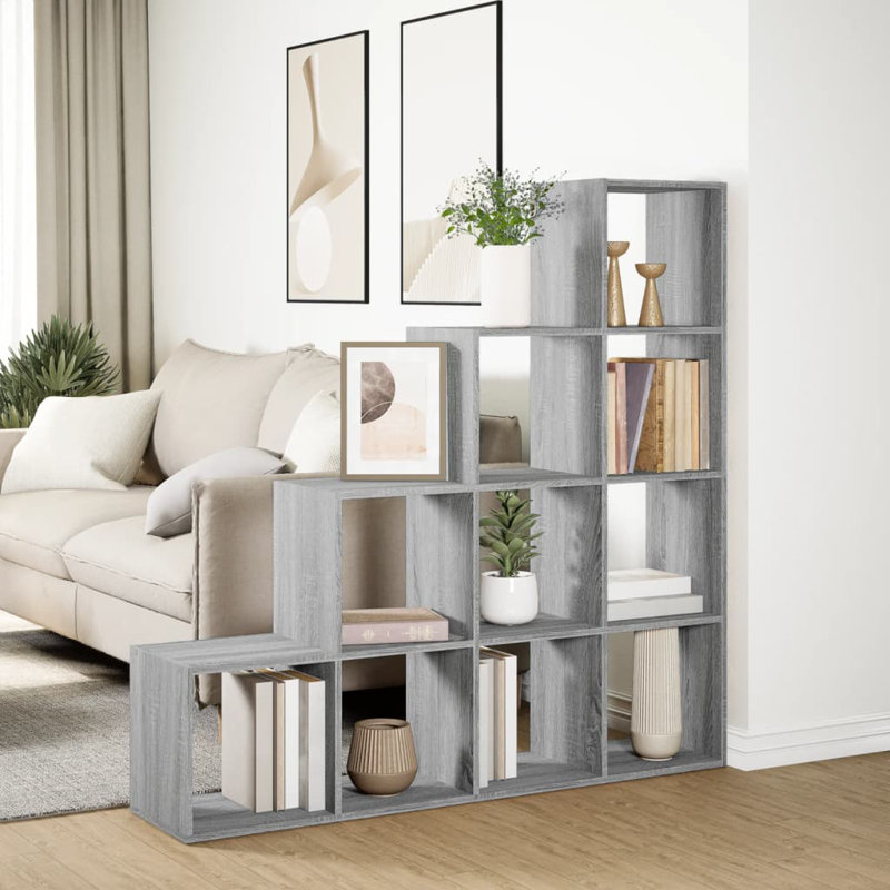 Saphronia Bookcase, (4 Shelves) 131.5cm H x 131.5cm W x 29cm D, Grey Sonoma