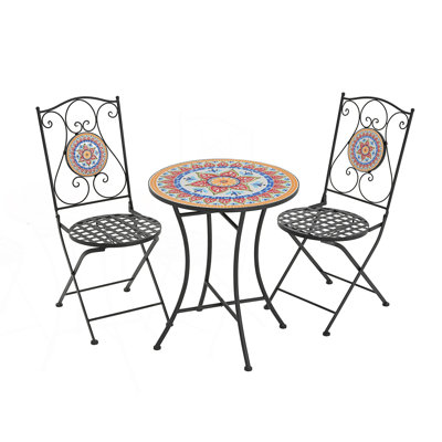 Outdoor Chat Set With Ceramic Tile Inlay