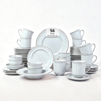 Service de table en grès émaillé antique HomeVSS French 56 pièces, service pour 8