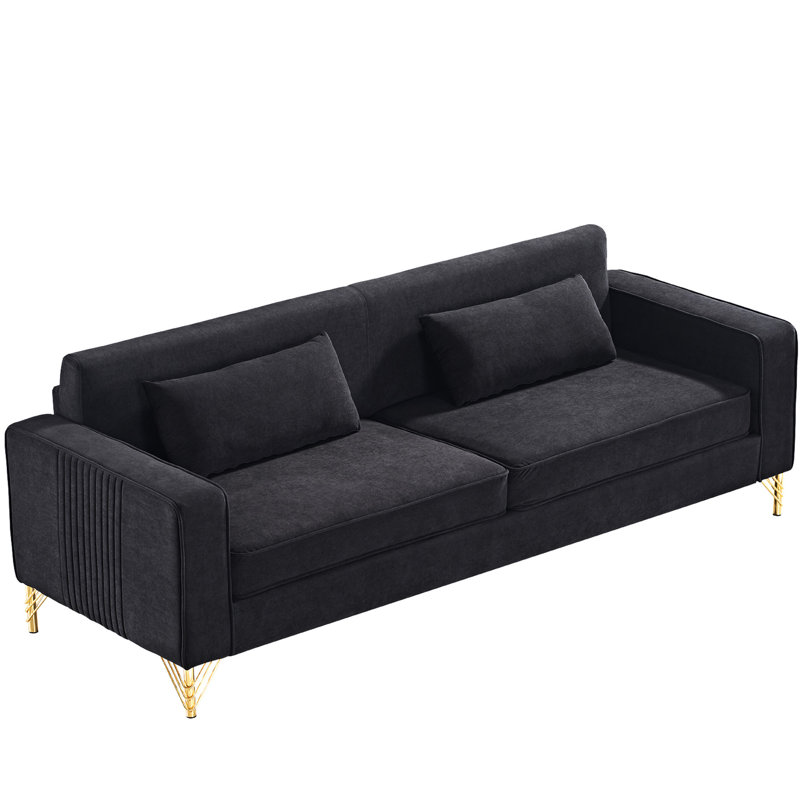 Canapé de 85,8 po en velours pour le salon, 3 places noir avec touche classique moderne, sensation luxueuse, conception sans souci 3, sièges spacieux, facile d'entretien