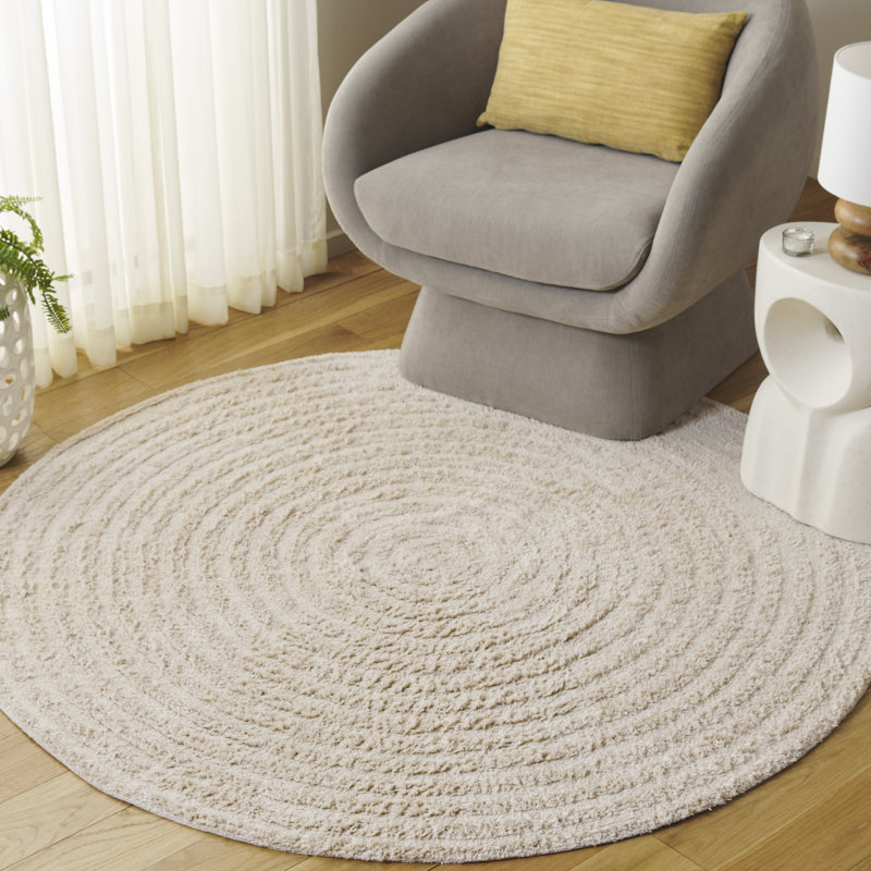 Tapis d'intérieur en coton recyclé touffeté à la main lavable à la machine Easy Care 228, Rond 5 pi