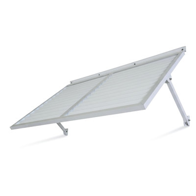 Auvent en métal blanc 5,6 fabriqué en aluminium léger pour l'extérieur, finition thermolaquée contemporaine, charnière continue avec solin, conditions extérieures préfabriquées, acier inoxydable