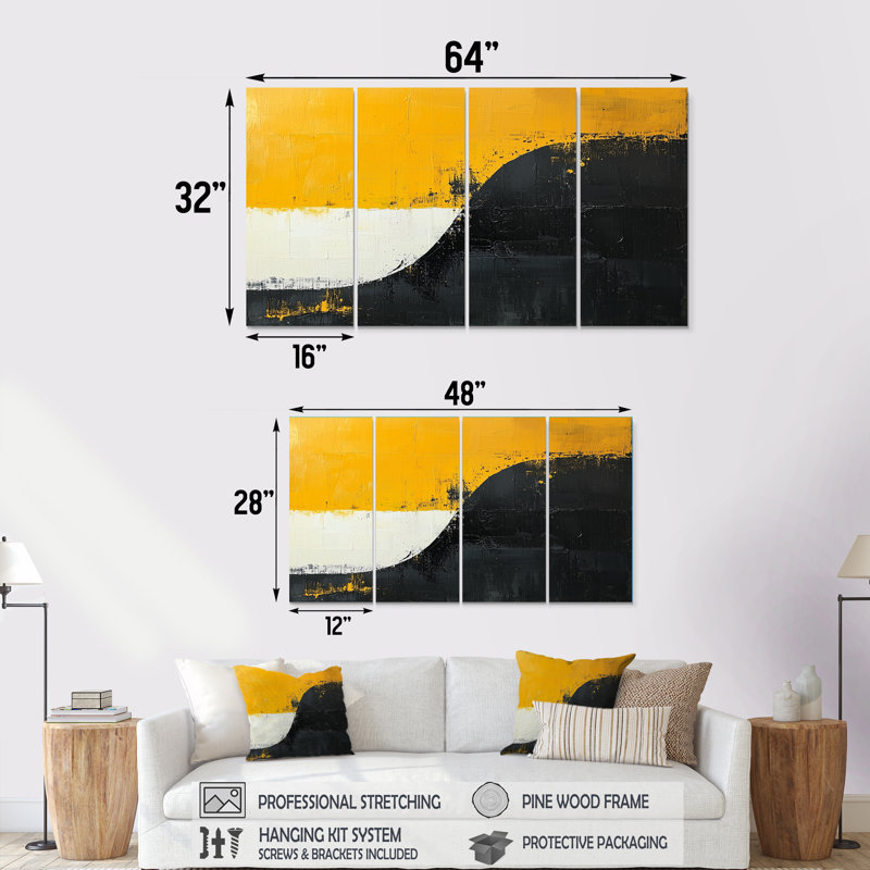 Cristofher noir abstrait Shapes Reflections II - formes abstraites - art mural moderne pour le salon, H 32 po x l 64 po, 4