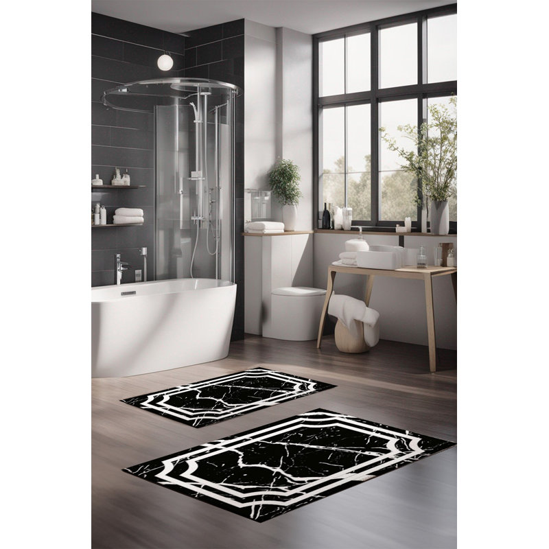 Ensemble de tapis de bain Eakly (2 pièces), Noir / blanc