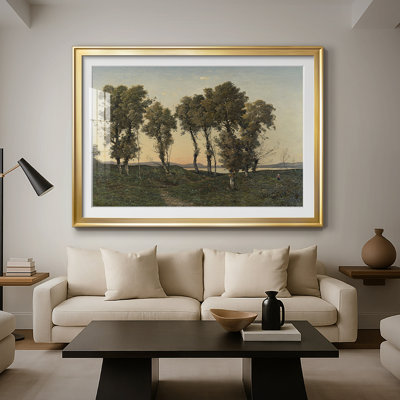 Landscape with Tall Trees by a River-Henri Harpignies-Framed Print with Mat and glass-c. early 20th Century