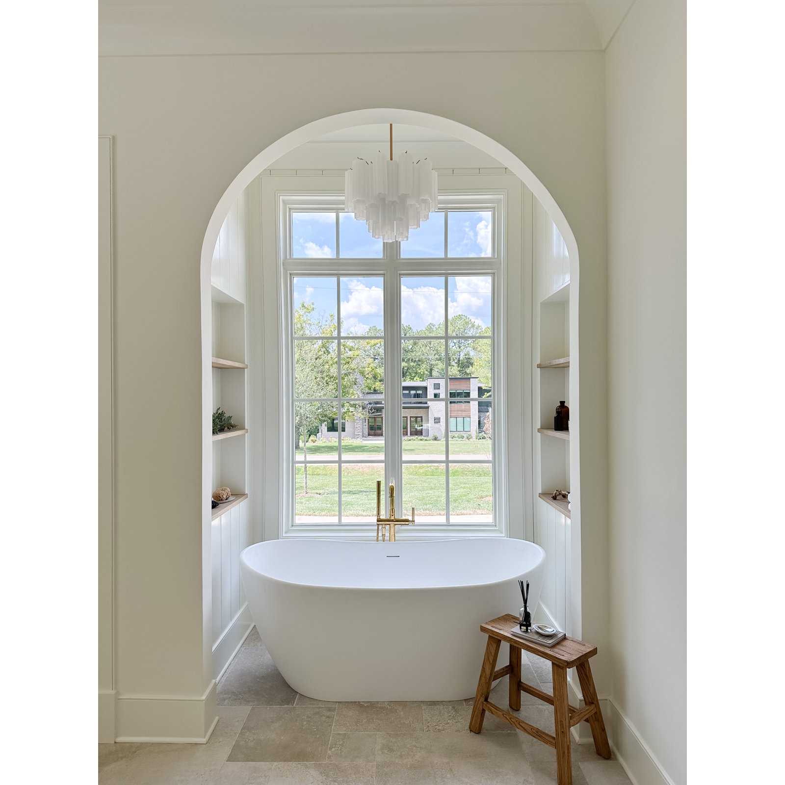Arras Dimmable Tiered Chandelier, Aged Brass, 13.75" H x 17.75" W x 17.75" D, Milk White